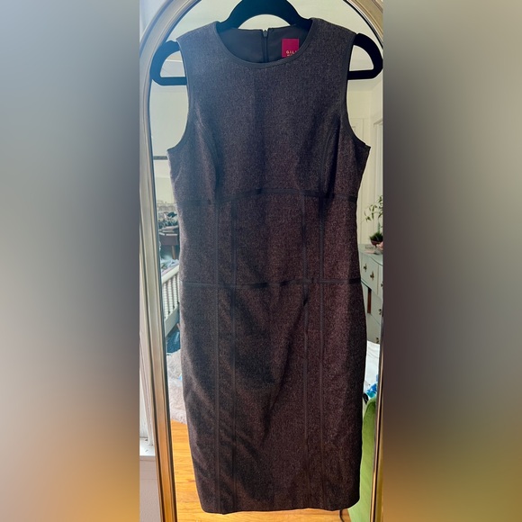 G.I.L.I. Dresses & Skirts - G.I.L.I. Strapless Sheath Dress in Dark Brown Tweed with Leather Trim size 6